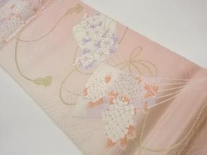 扇に草花模様織出し袋帯